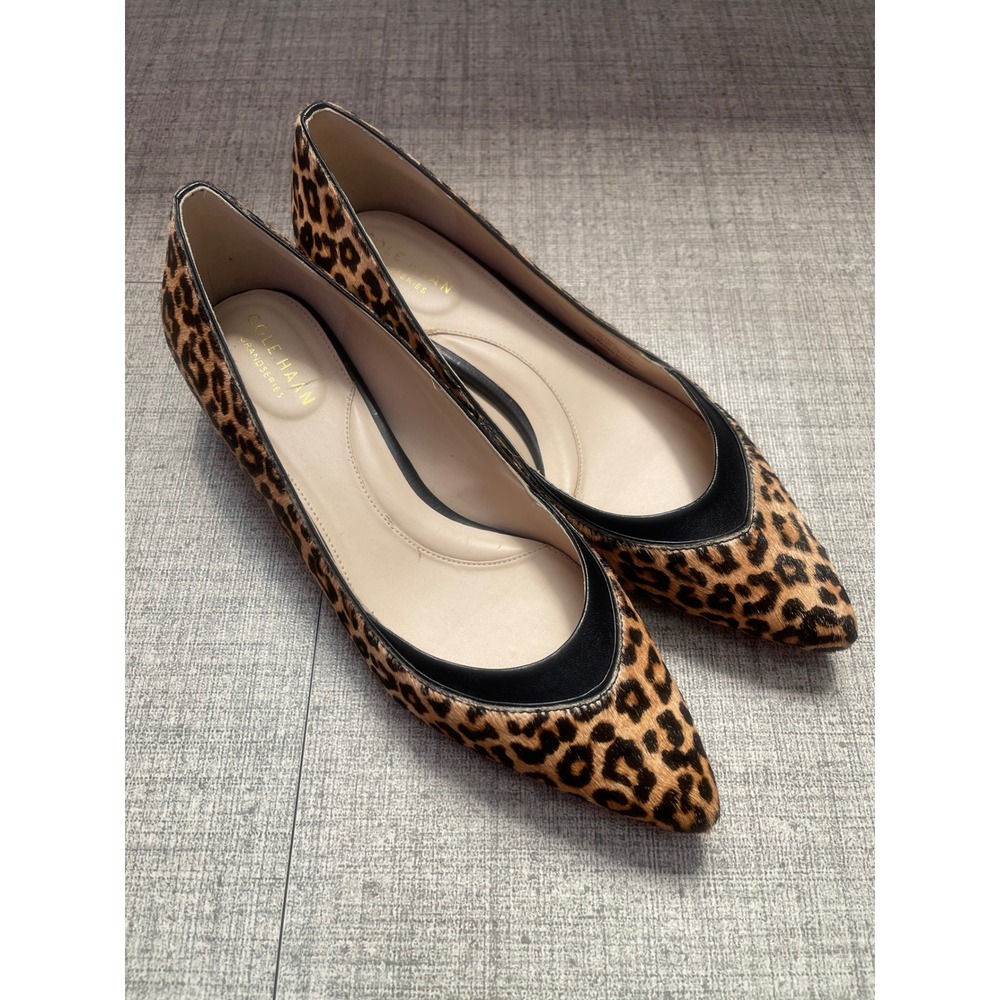 COLE HAAN Grandseries Leopard Calf Hair Pointed Toe Flats Brown Black 7 NEW